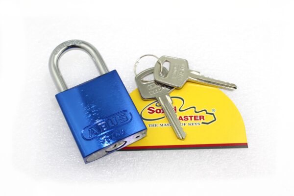 Blue Abus lock with 2 keys