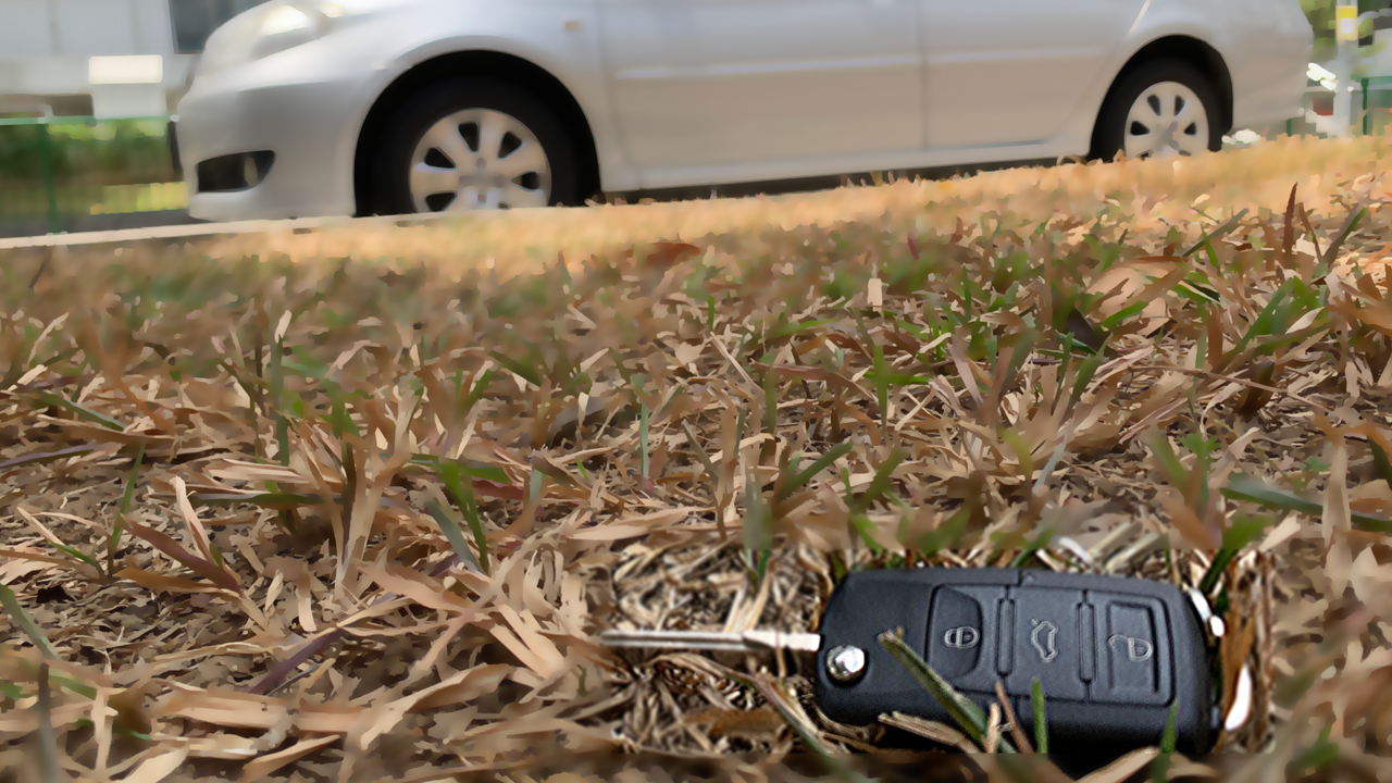 remote key lying in front of car